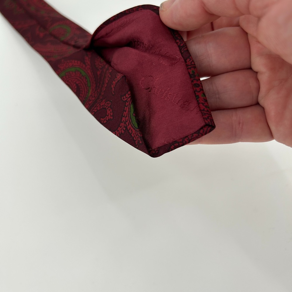Vintage Christian Dior Paris Silk Paisley Necktie Burgundy Green Made in France - Picture 6 of 10